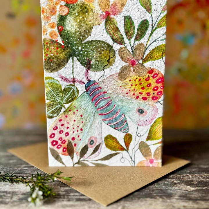 Erika's Whimsical Art – wholesale Birthday card – Plantable Seed Paper Birthday Moth Card, Blank Inside 2