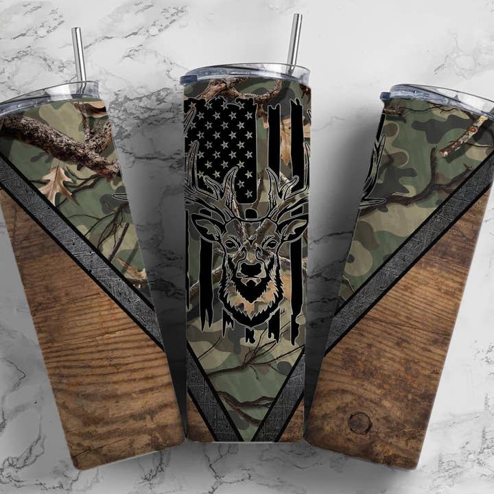 Dm Crafting - Wholesale Insulated Mug/Tumbler - Camo Deer Hunt Tumbler, Mens 20 oz Skinny Tumbler, Dad Gift