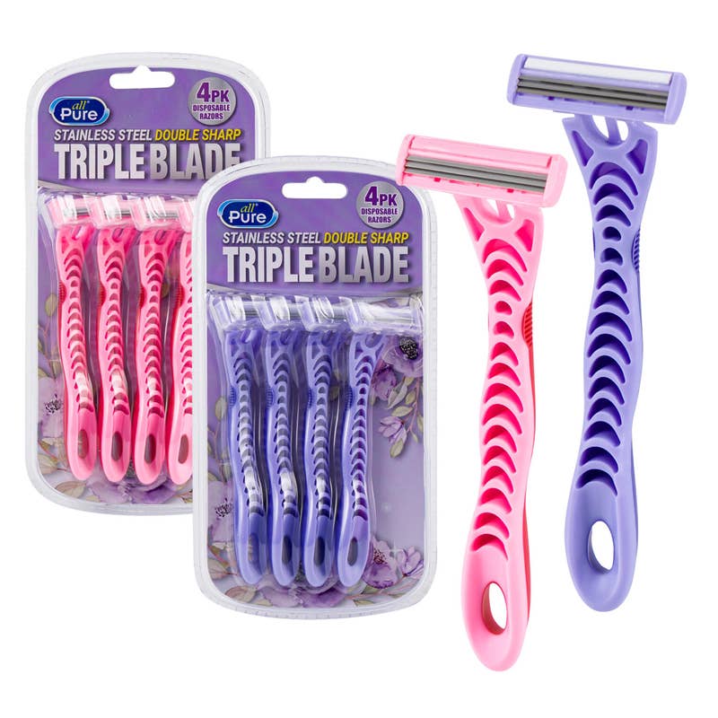 Deluxe Import Trading - Wholesale Razor - Womens Stainless Steel Triple Blade Disposable Razors 4pk0