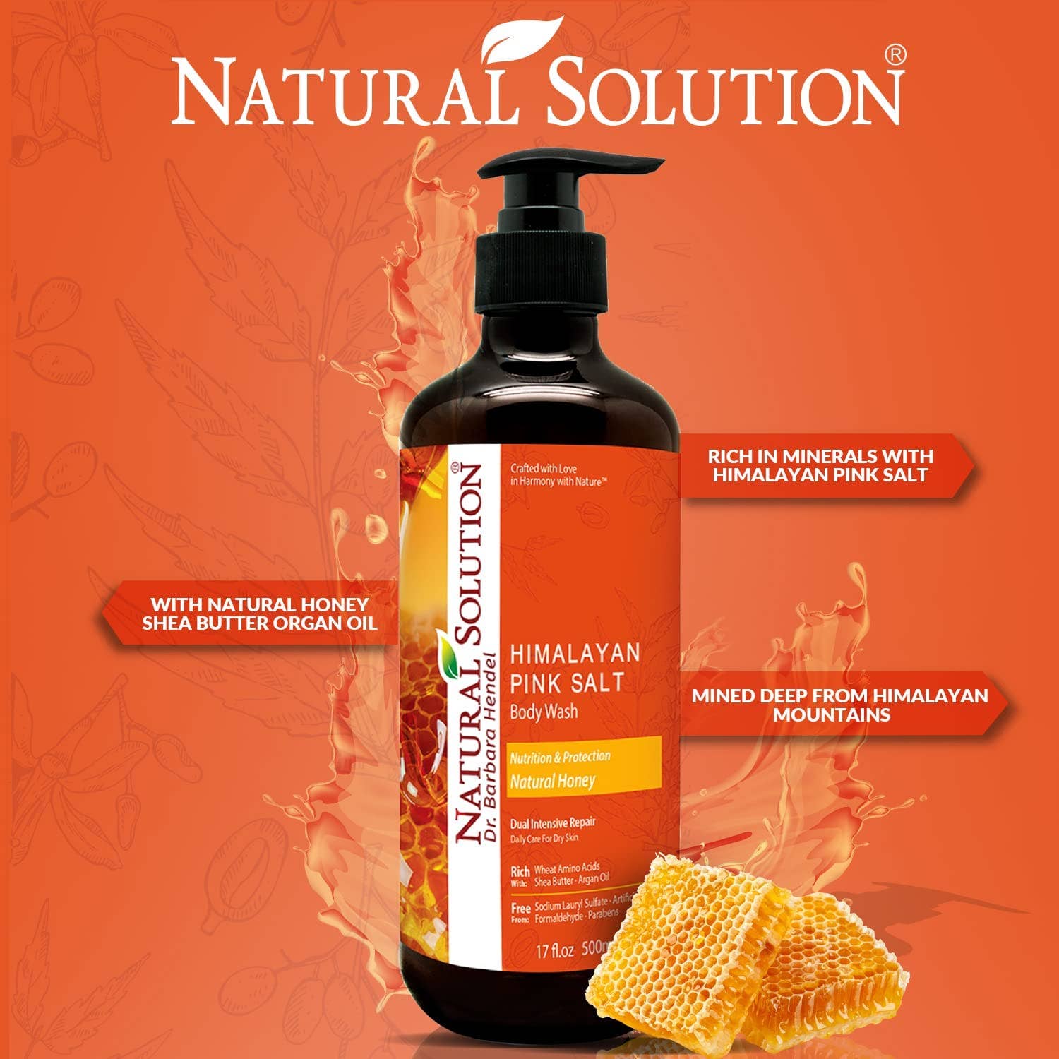 WBM LLC - Wholesale Body Wash/Shower Gel - Natural Solution Body Wash Honey, Intensive Repair, 17 fl oz4