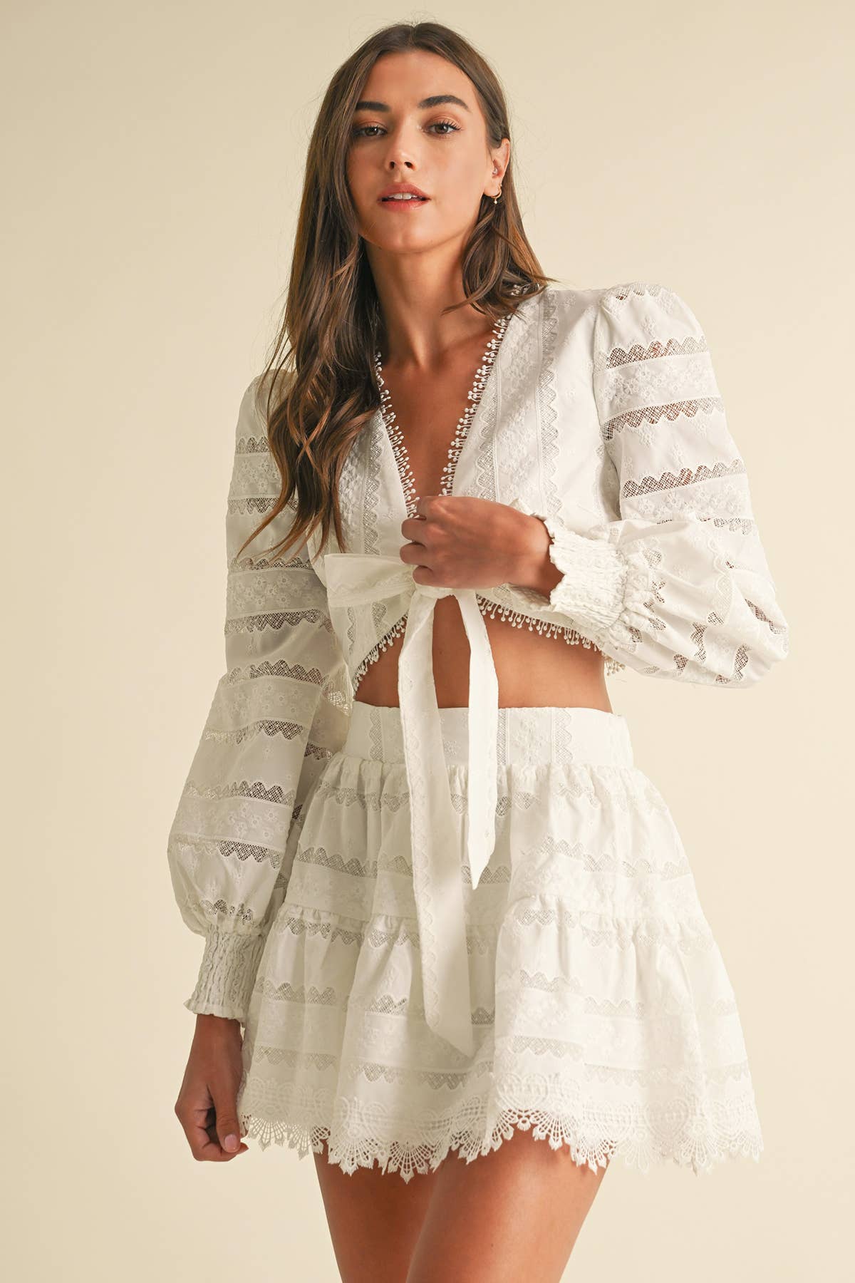 White Lace Cotton Crop Blouse Top for wholesale on Faire4