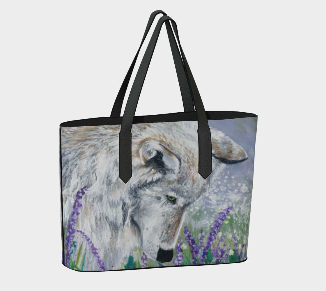 RiverWood Forest - Wholesale Tote Bag - Women's - Lavender Wolf Cotagecore Vegan Leather Tote Bag Purse2