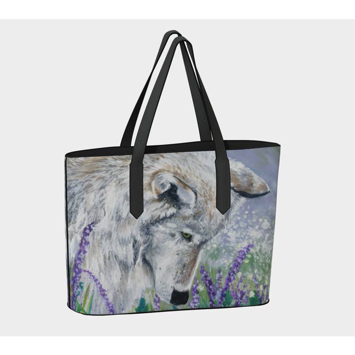 RiverWood Forest - Wholesale Tote Bag - Women's - Lavender Wolf Cotagecore Vegan Leather Tote Bag Purse2