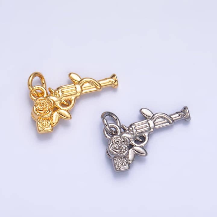 24K Goud Gevuld Roos Bloem Pistool Wapen 3D Multidimensionale Bedel in Goud & Zilver | W345 voor wholesale door Aim Eternal