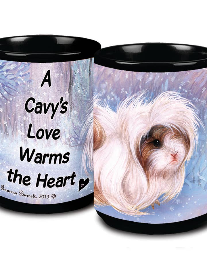 15oz Guinea Pig Peruvian Winter Scene Black Coffee Mug for wholesale by Pet Gifts USA, LLC