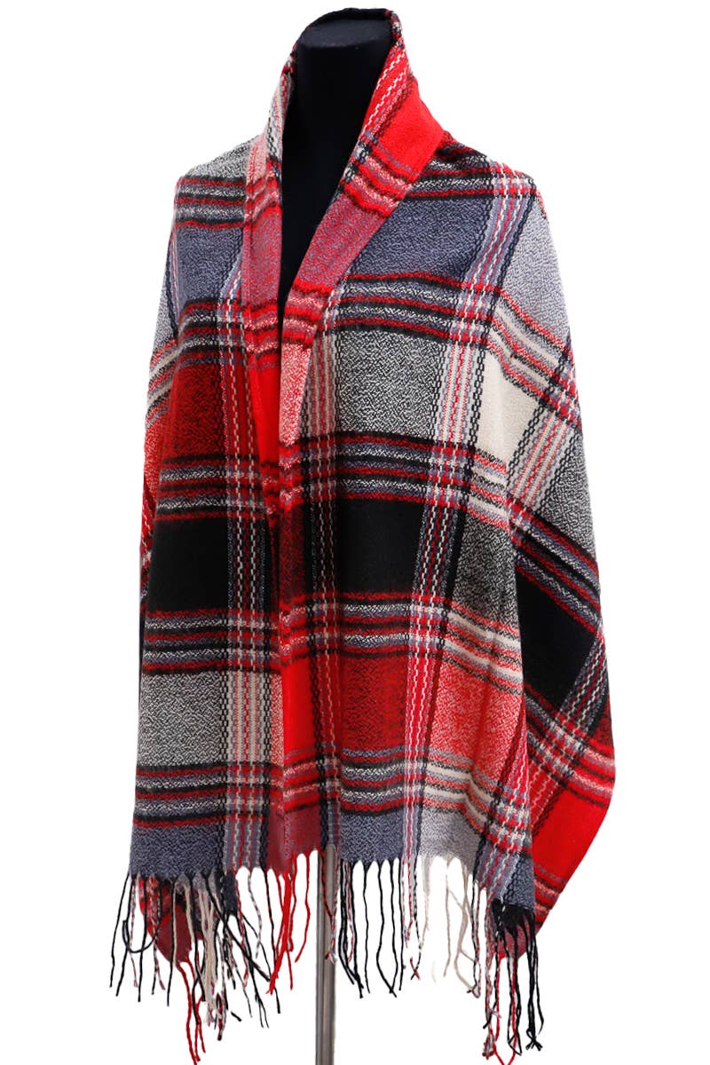 Cap Zone – wholesale Scarf – Women's – Madras Plaid Variegated Blanket Wrap Shawl Oblong Scarf7
