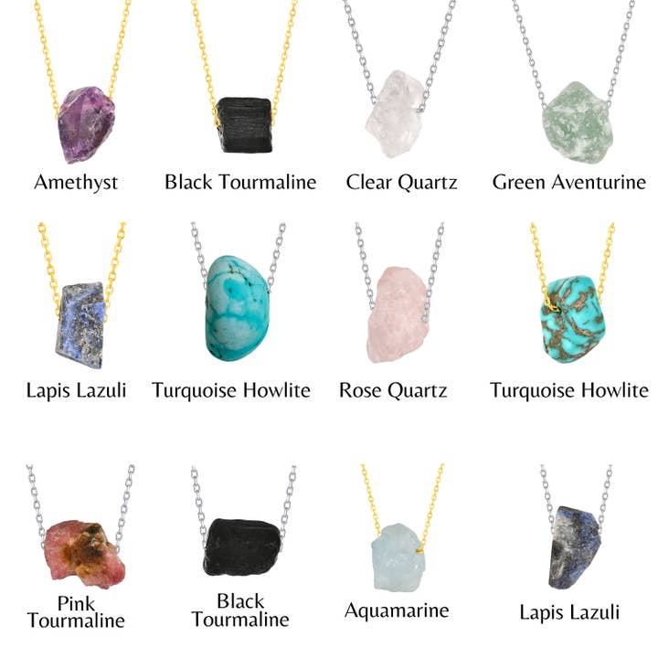 Soul Charms - Vente Colliers à pendentif - Collier Dainty Raw Crystal en or 14 carats et pierre de naissance en argent7