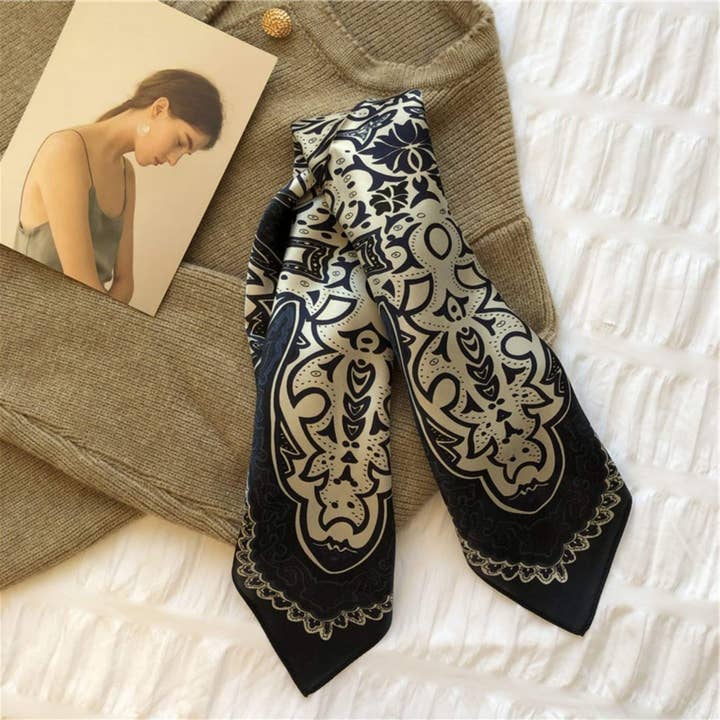 SueSilkHK - Wholesale Scarf - Women's - Navy blue Boho 100% mulberry Silk Scarf/Silk head scarf/Silk hair scarf/Silk neck scarf/Silk bandana/Bag Accessory/Gift for her/Navy blue4