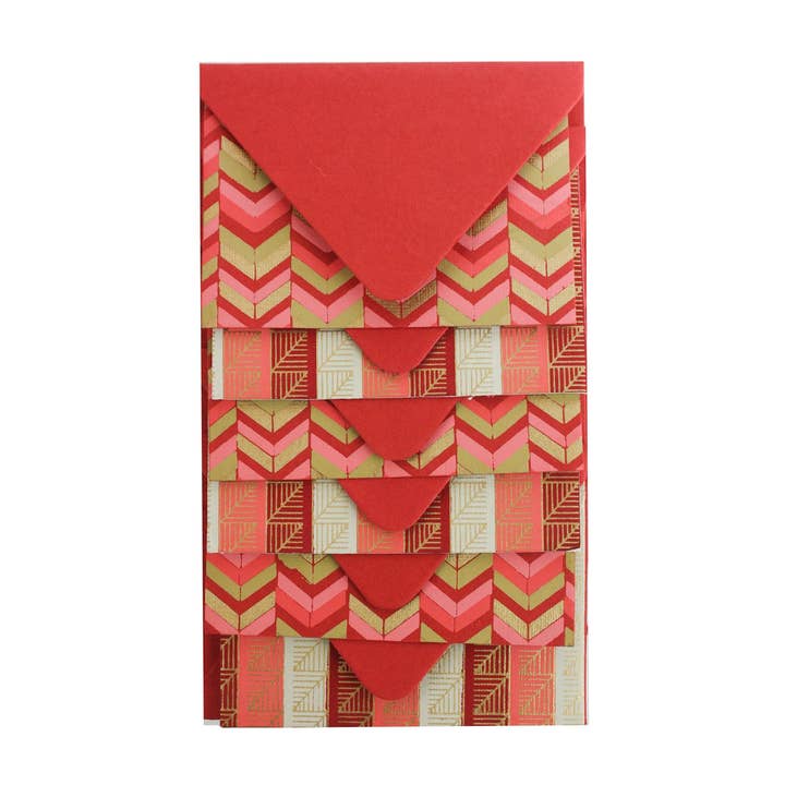 Emartbuy - Wholesale Envelopes - Envelopes with Notecard in Gift Box Pack of 6 - Red Gold1