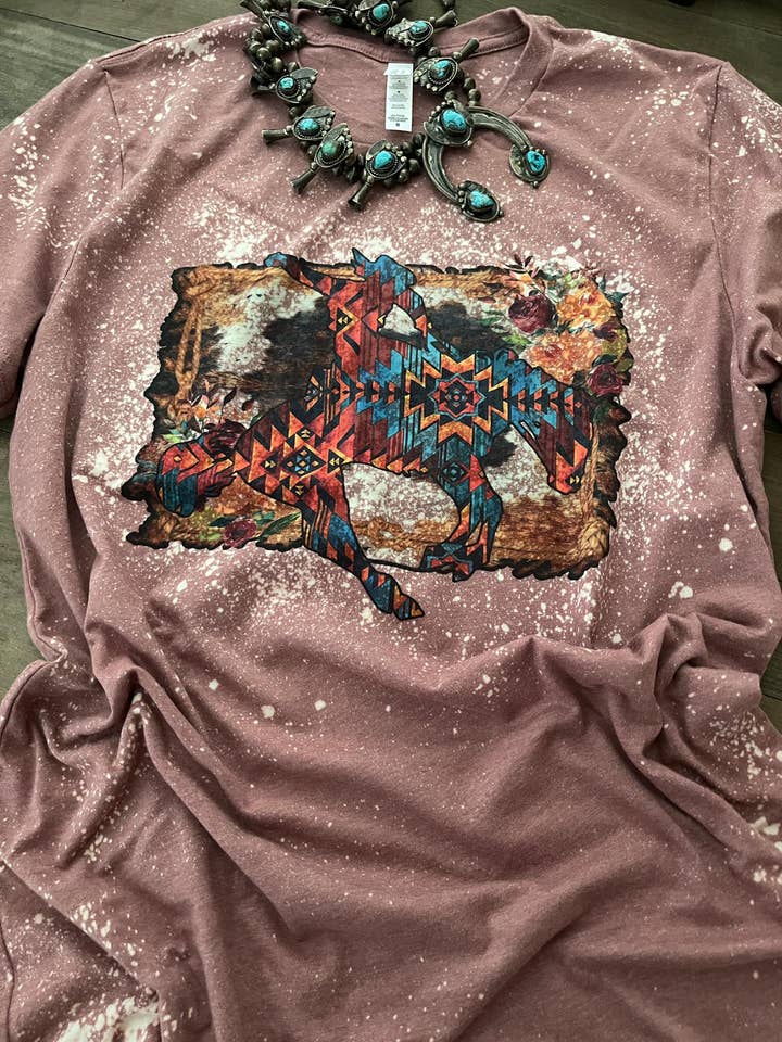 Bronc Rider Bleached Western Graphic Tee | Rodeo Tee for wholesale by Rowdy Rowels