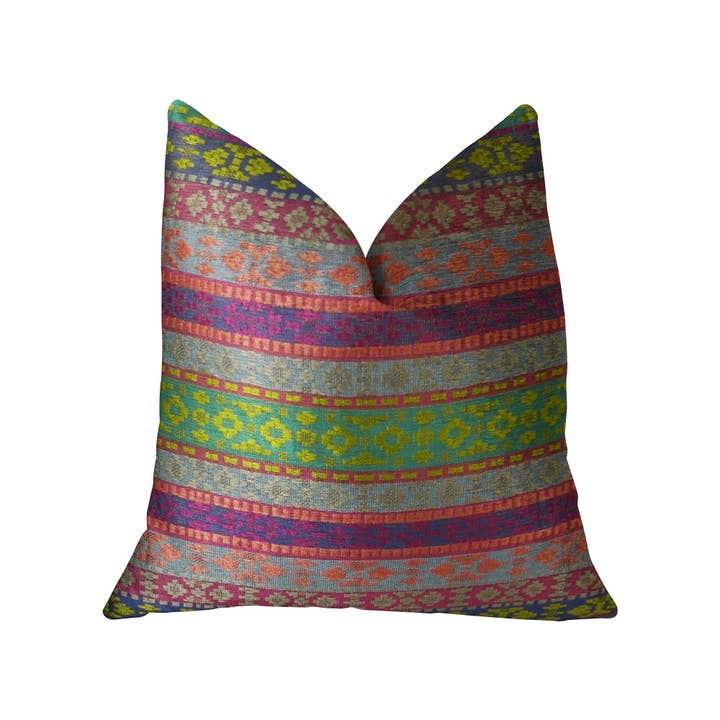Plutus Home Brands - Venta al por mayor Cojín decorativo - Almohada de lujo Avalanche Magenta Verde y Azul hecha a mano