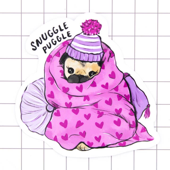 Knuffel Puggle Vinyl Sticker voor wholesale door Amy Hartelust Art and Illustration