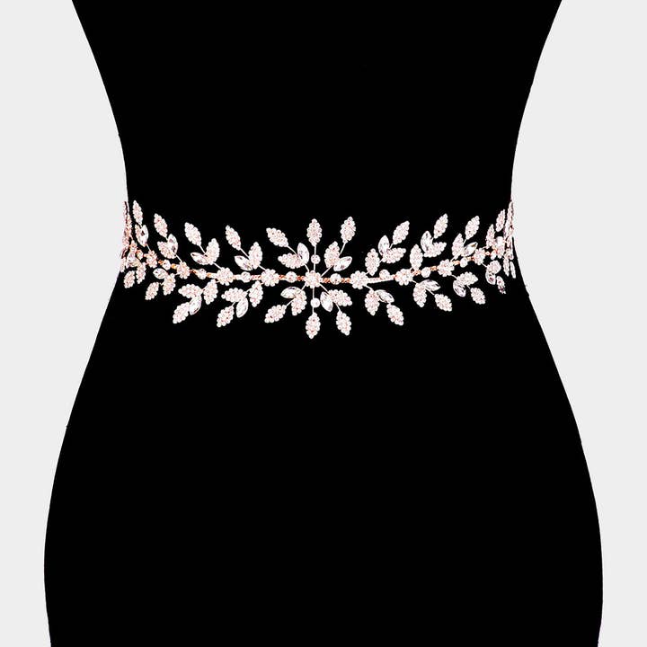 Sensibling Corp. - Wholesale Belt - Women's - Marquise Crystal Floral Rhinestone Sash Ribbon Wedding Belt