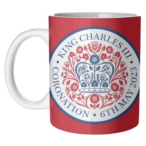 ART WOW – Großhandel Kaffeebecher – Tassen „King Charles“, Krönungsemblem, rot0