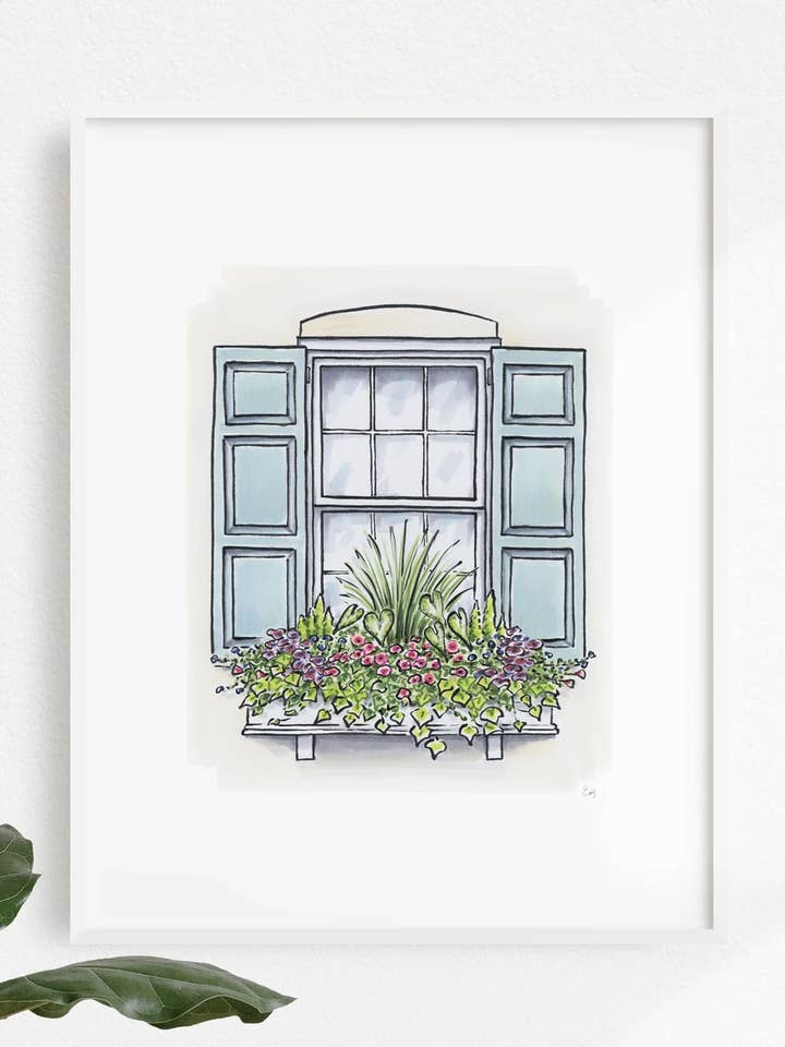 Bloembakprint van witte huis met witte bloembak voor wholesale door Texture Design Co