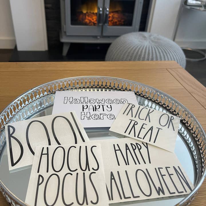 WinsterCreationsâ„¢ - Wholesale Sticker - Sets Of 3/4 Black Assorted Font Or Face Halloween Pumpkin Window Door Halloween Sticker Labels