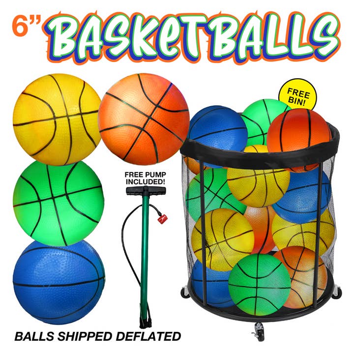 Deluxe Import Trading - Wholesale Sports Ball - 120 pc 6" Basketballs 4 Colors with Bin