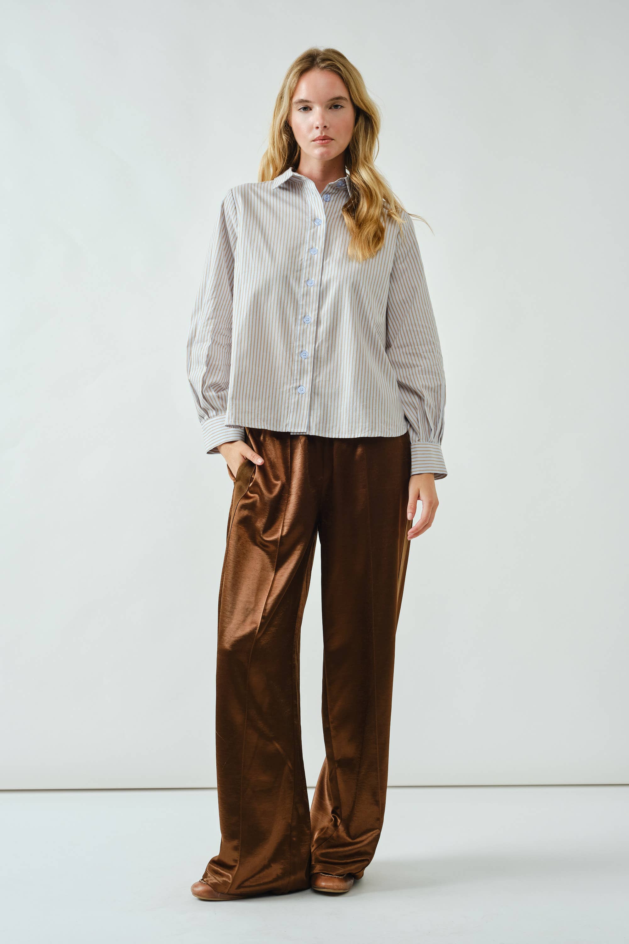 Aaron & Amber - Wholesale Button Down Shirt - Women's - AJT5186 SOFT WASHED STRIPED COTTON SHIRTS12