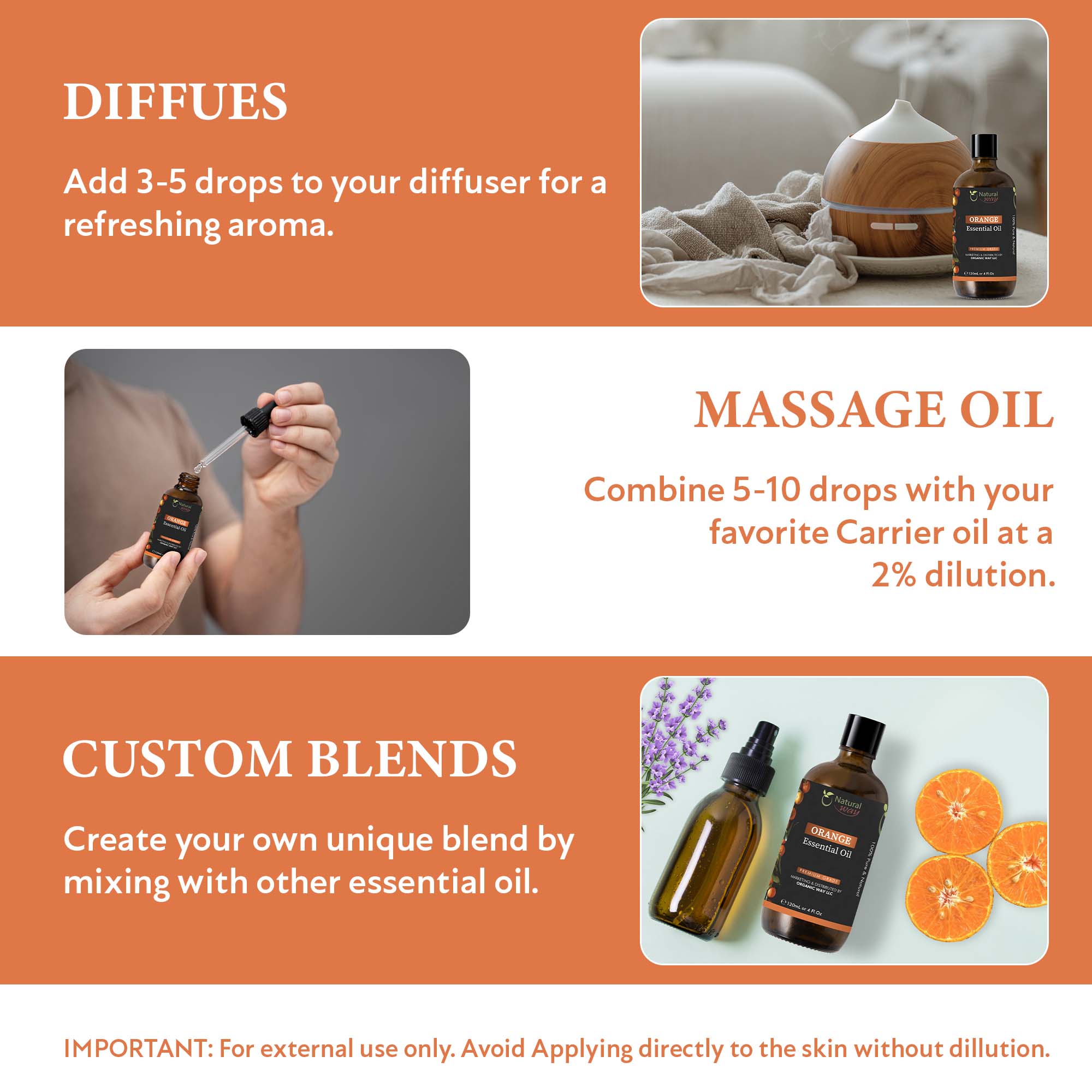 Organic Way LLC - Wholesale Etherische olie - Natural Way Sinaasappel Essentiële Olie | Pure Aromatherapie Olie voor Diffusers, Haargroei, Huid, Hoofdhuidverzorging, Massage | Verfrissende Haarolie voor Vrouwen & Mannen | Organische Essentiële Olie voor Diffuser | 4 Fl Oz (120 mL)5