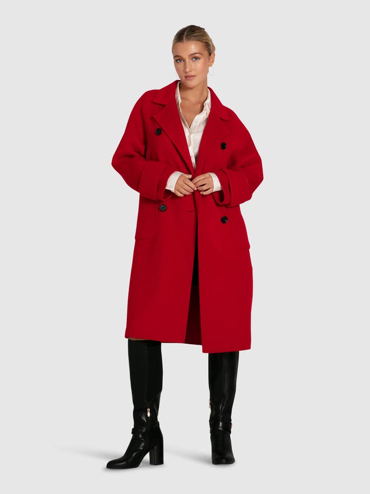 Rumour Has It Oversized Wool Blend Coat - Red for wholesale by belle & bloom