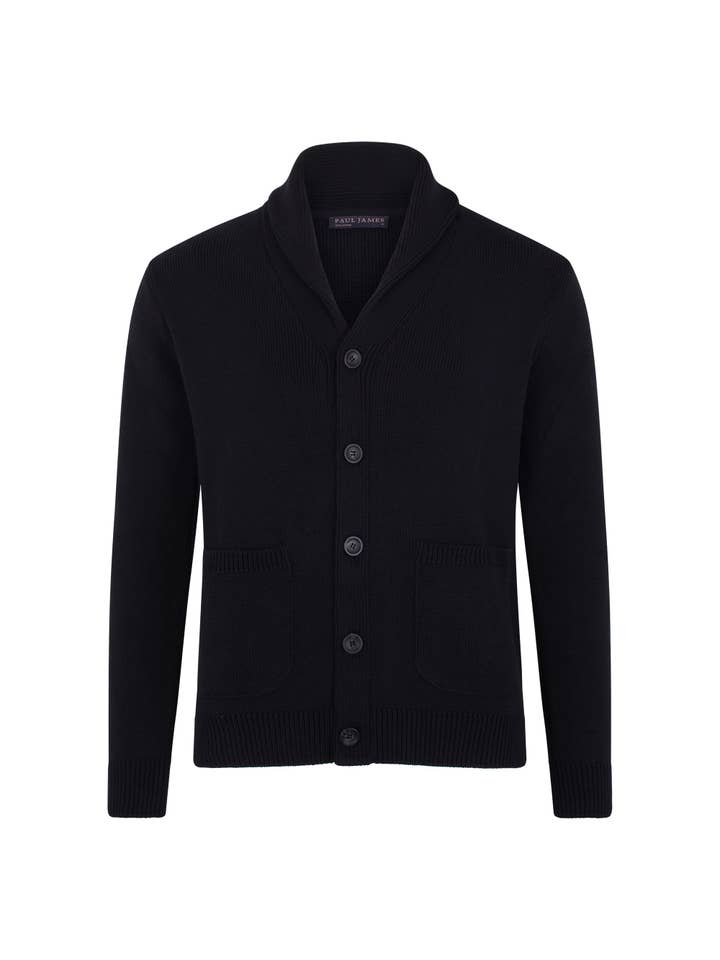 Paul James Knitwear – wholesale Kofta - Herr – Mens Midweight 100% Bomull Sjal Krage Cardigan12