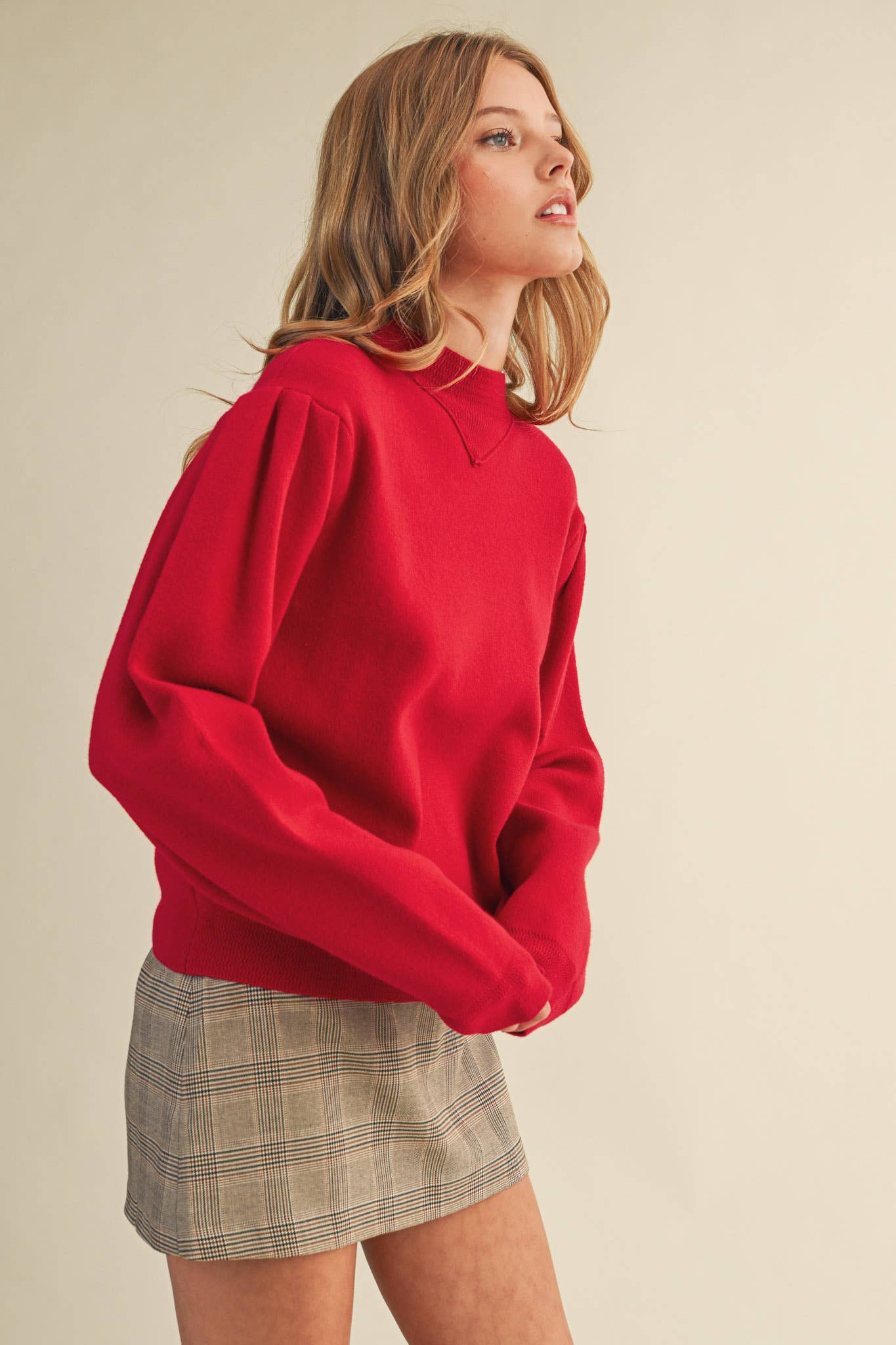 &MERCI - Wholesale Knit Sweater - Women's - MOCK NECK PUFF SLEEVE SWEATER MSW1103028