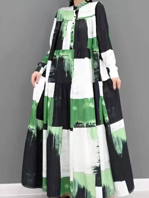 W5050 LONG SLEEVE MAXI DRESS (PINK, GRN) for wholesale by N by Nancy