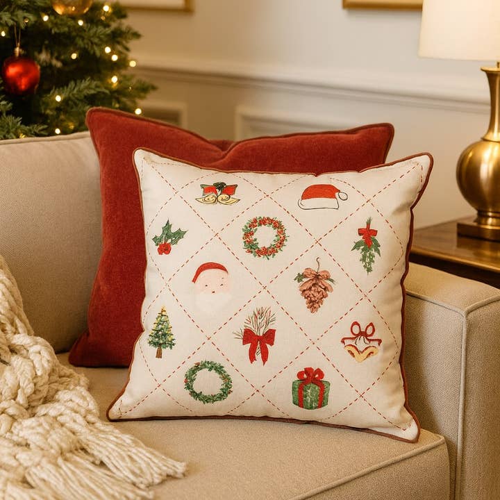 Cojín de terciopelo blanco de diseño navideño 18"x18" para venta al por mayor de Fennco Styles