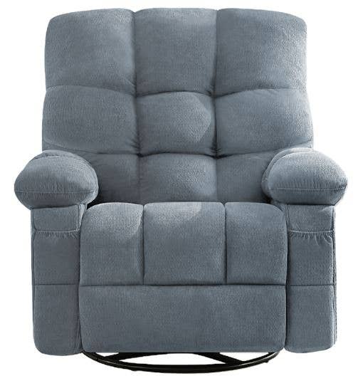 HomeRoots - Vente Chaises - Fauteuil inclinable pivotant à bascule chauffant avec massage en chenille bleue tuftée de 39" avec USB3