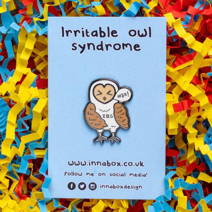 Innabox Ltd - Vente Épinglettes/boutons - Épingle en émail pour le syndrome de la chouette irritable - Syndrome du côlon irritable (IBS)4