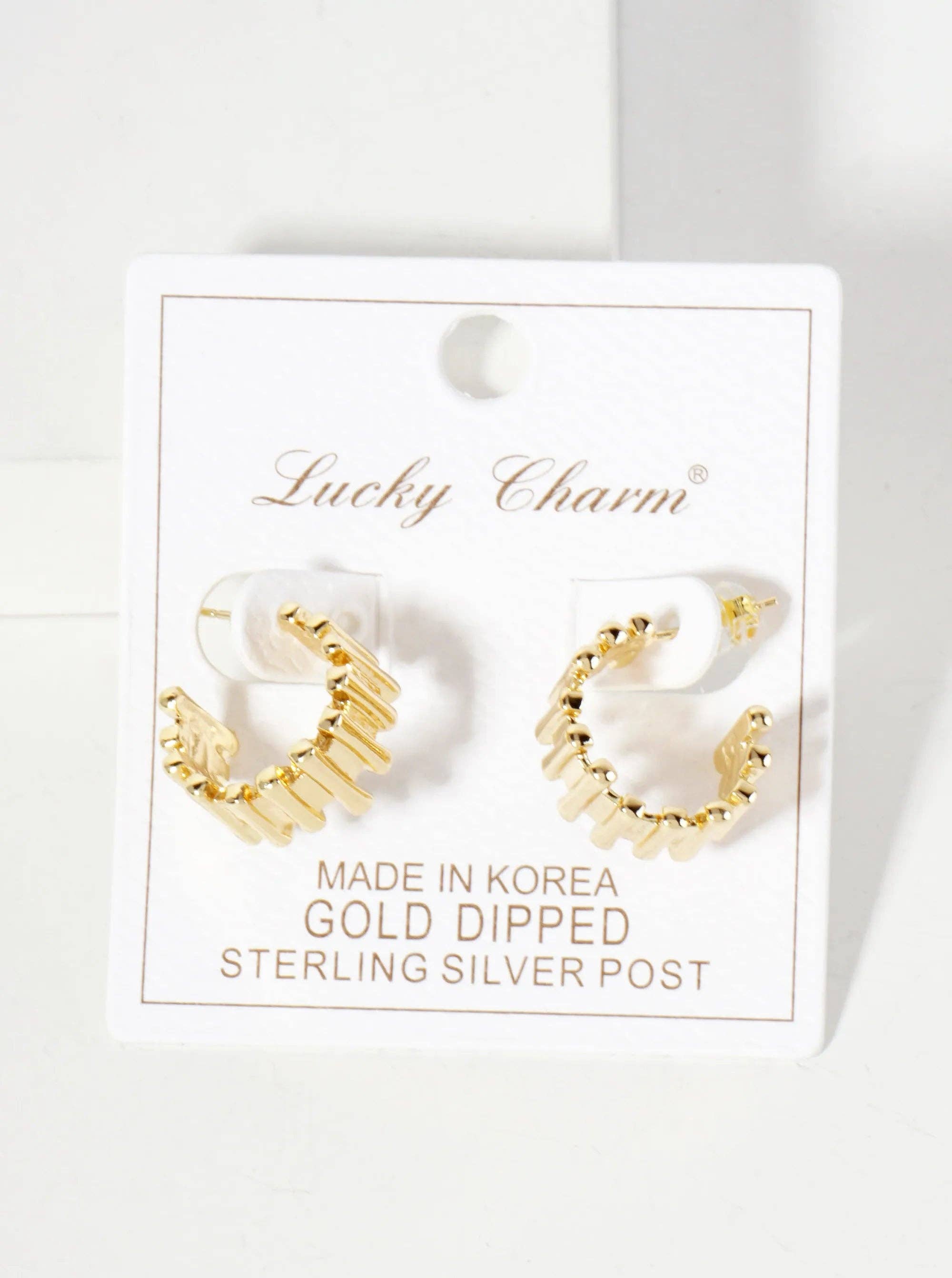 Wild Honey - Wholesale Hoop Earrings - Polished Brass Bar-Texture 15mm 18K-Gold-Dipped Open Hoop Earrings2