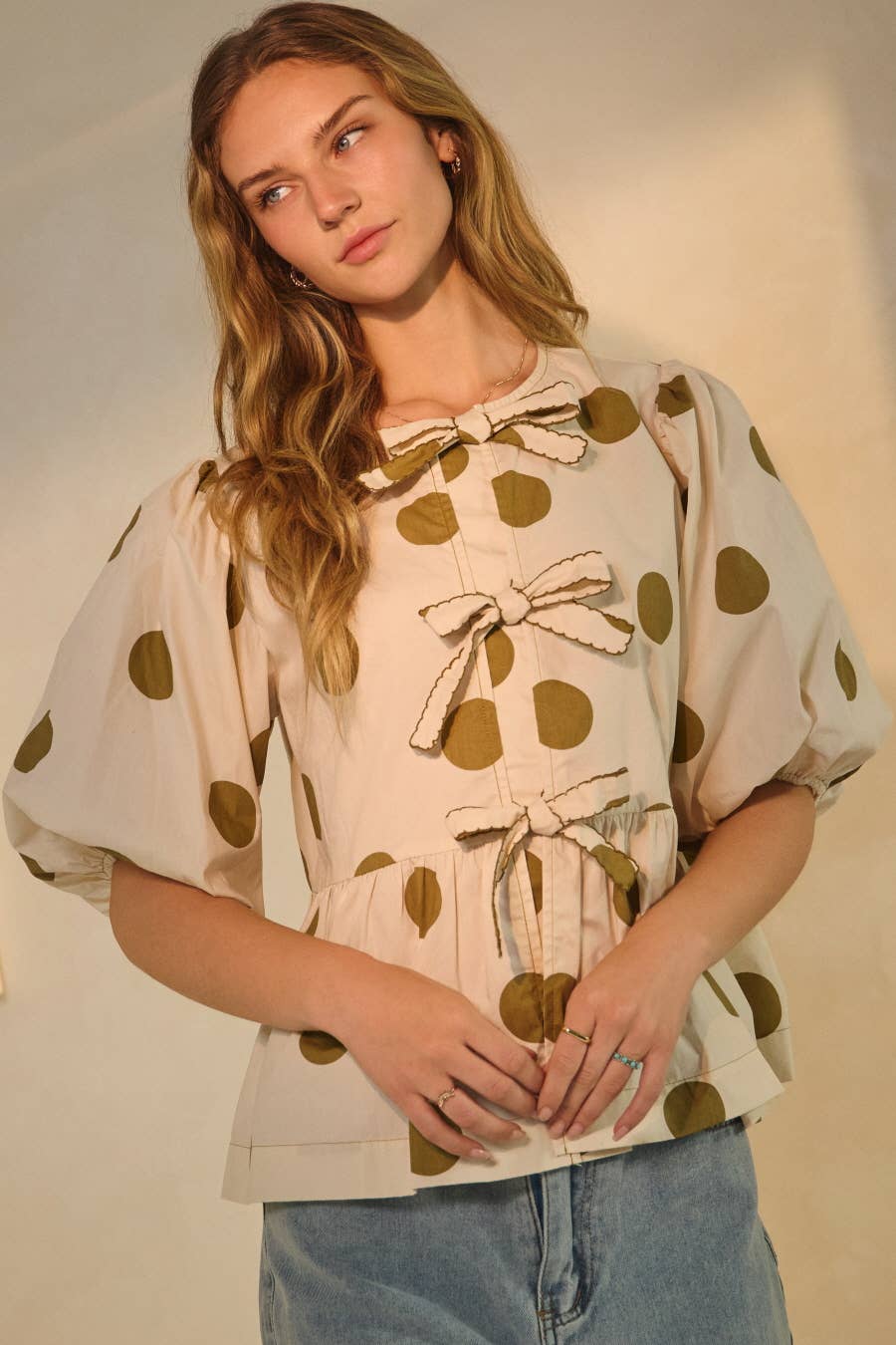 Oddi - Wholesale Blouse - Women's - Polka Dot Printed Puffed Sleeve Blouse7