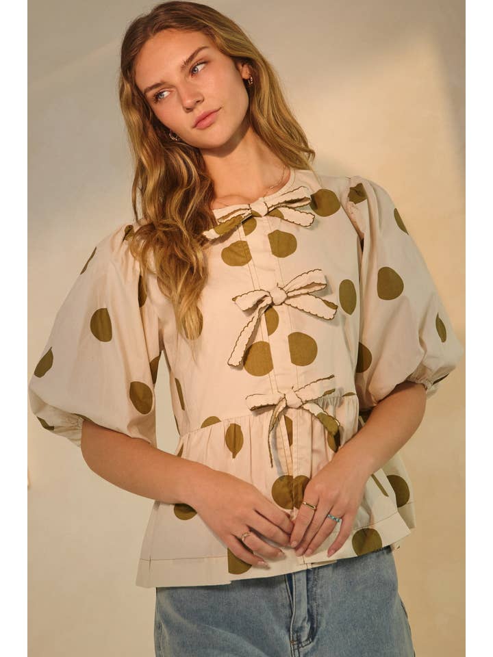 Oddi - Wholesale Blouse - Women's - Polka Dot Printed Puffed Sleeve Blouse7