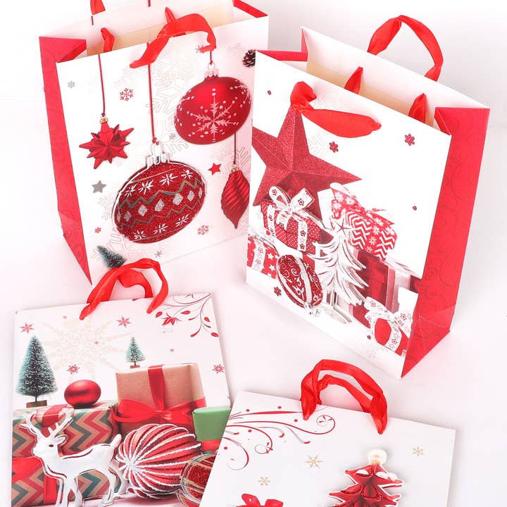 SP Sophia Collection - Wholesale Gift Bag Set/Pack - 12 Pack Assorted Vintage Christmas Paper Gift Bag