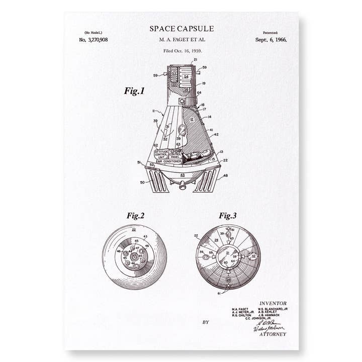 BREVETTO DI CAPSULA SPAZIALE (1966): Stampa artistica per la vendita all'ingrosso da parte di Ezen Trade