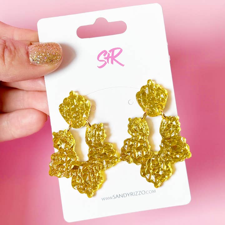 Sandy + Rizzo - Wholesale Dangle Earrings - Gold Lamé Acrylic Priscilla Dangle Earring1