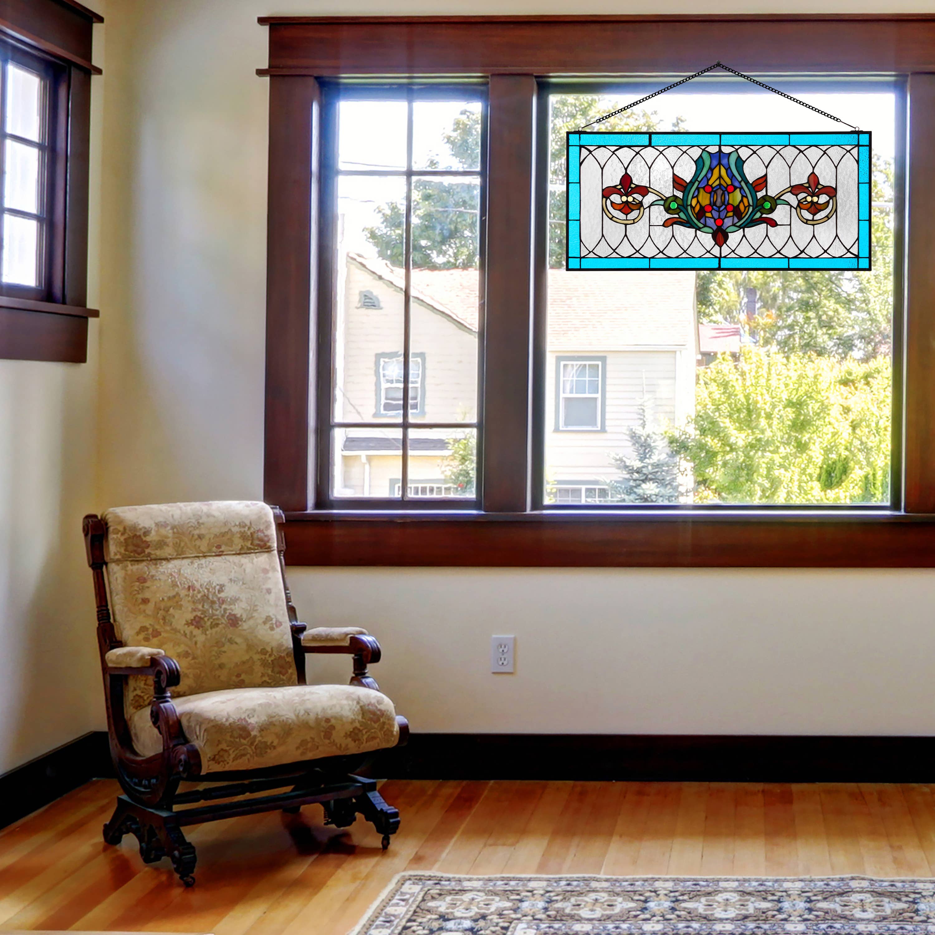 River of Goods - Wholesale Suncatcher - 30"L Fleur De Lis Victorian Stained Glass Pub Window Panel9