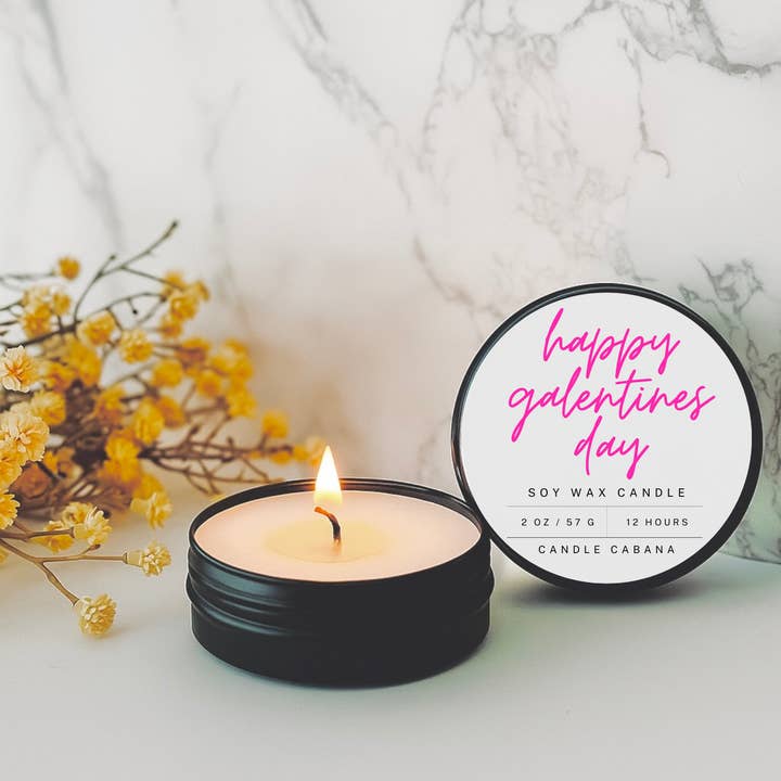 Happy Galentines Day 2oz Travel Tin Candle –100% Natural Soy for wholesale by Candle Cabana