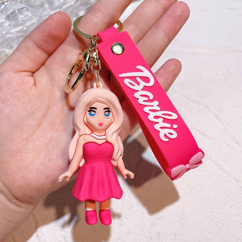 Pink Barbie Girl Silica Gel Keychain K1318 for wholesale on Faire3