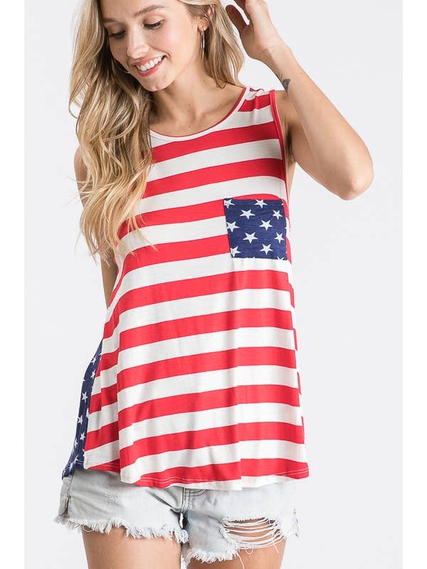 HEIMISH - Wholesale Tunic - Women's - ST6001-10 STRIPE AND STAR TOP WITH POCKET