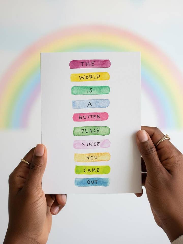 Carte de vœux peinte à la main à l'aquarelle LGBTQ+ Pride #2 pour la vente par Modern Affection Prints