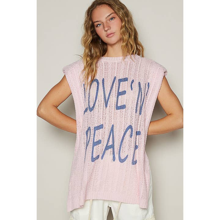 Pol Clothing - Wholesale Knit Sweater - Women's - Graphic lettering round sleeveless top