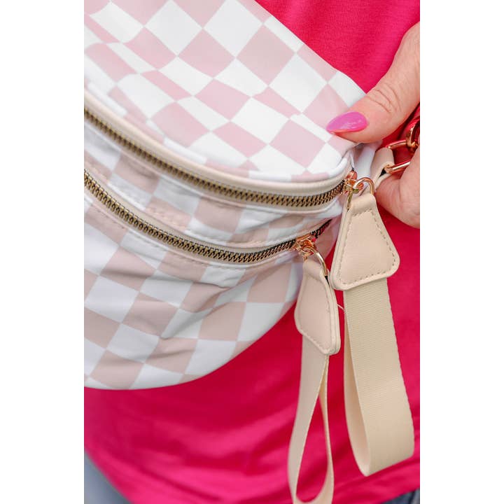 PREORDER-Running Errands Bum Bag, Neutral Checkered for wholesale on Faire