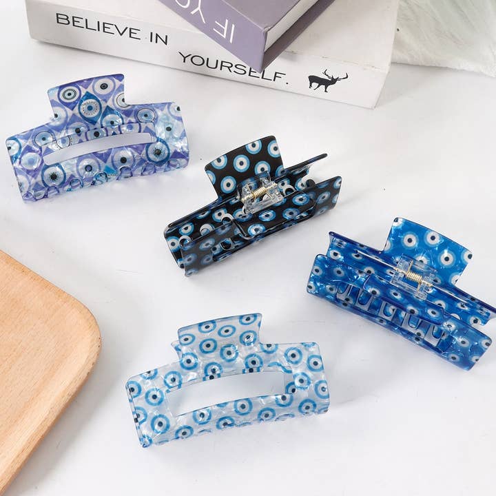 NINEXIS - Wholesale Hair Clip - Women's - CWAHA1612_RECTANGULAR PRINT BLUE SERIES HAIR CLAW CLIP