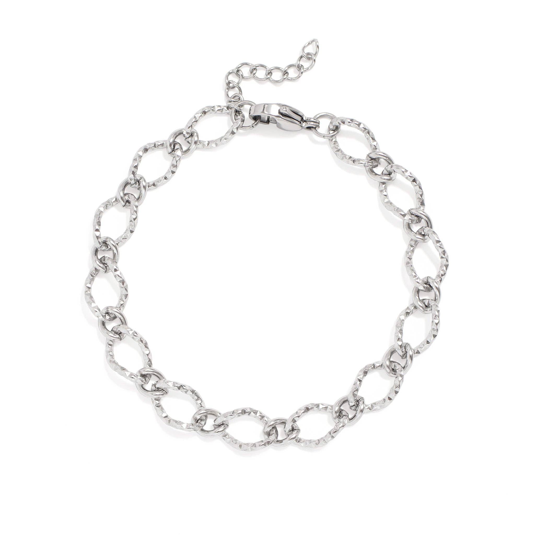 WJW - Wholesale Link & Chain Bracelet - 18K Gold PVD Stainless Steel Hammered Oval Chain Bracelet2