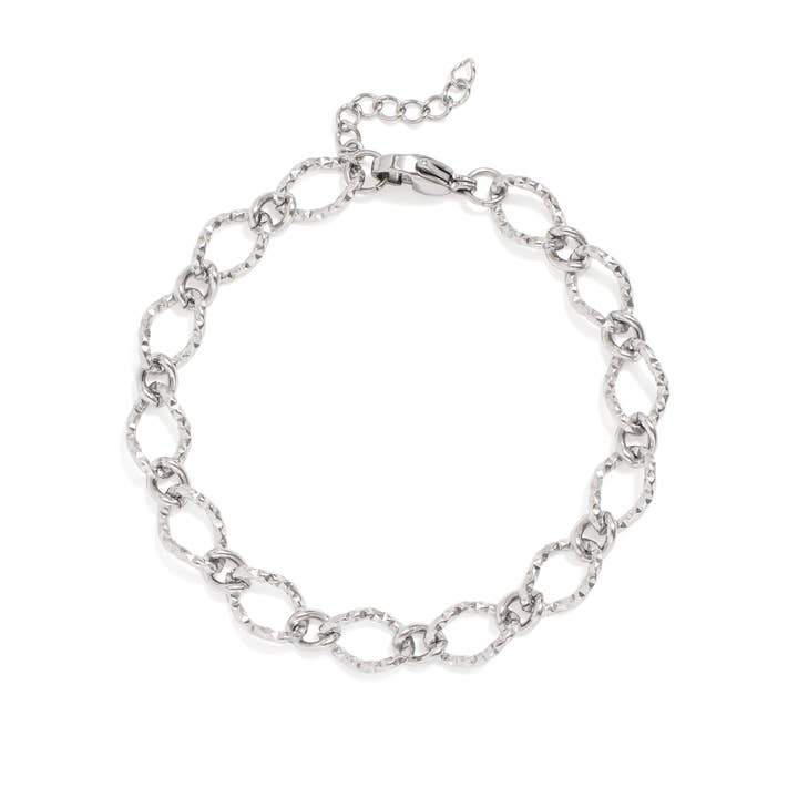 WJW - Wholesale Link & Chain Bracelet - 18K Gold PVD Stainless Steel Hammered Oval Chain Bracelet2