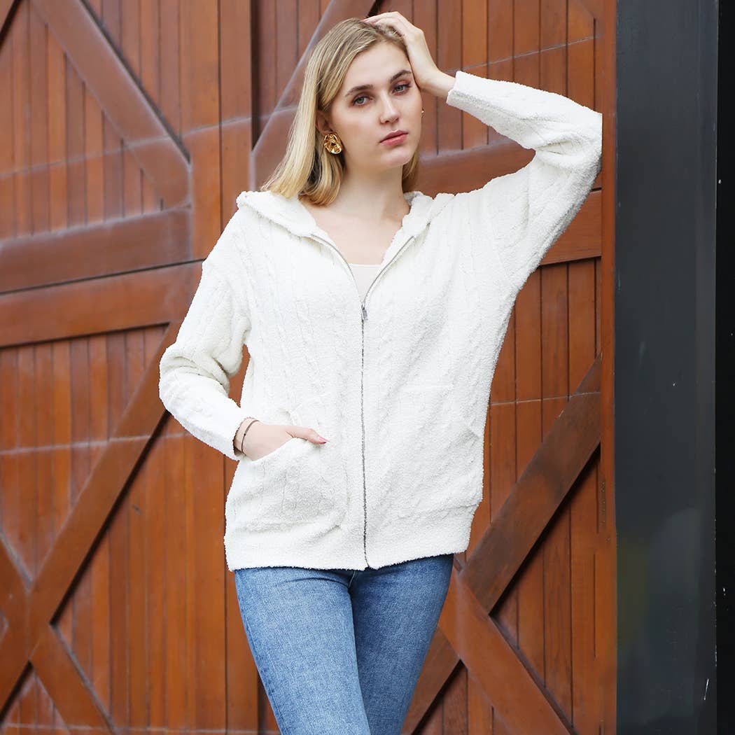 Fashion City - Vendita all'ingrosso Felpa con cappuccio - Donna - Felpa calda con cerniera monocolore tinta unita19