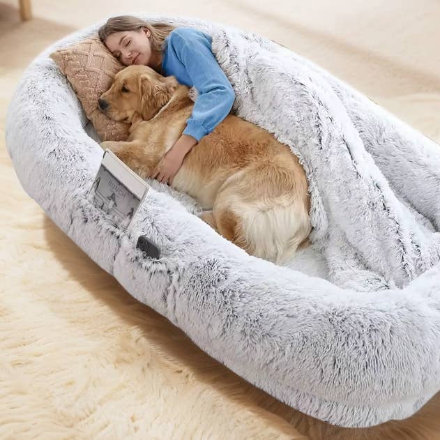Gray Human Dog Bed 71x45 Washable Faux Fur Orthopedic Grey for wholesale on Faire