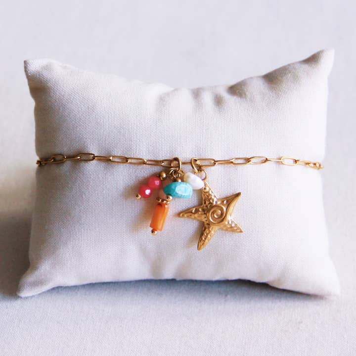 Bazou - Wholesale Anklet - Chain anklet with starfish and a cluster of gemstones