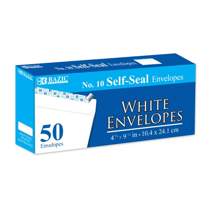 #10 Enveloppes blanches auto-adhésives (50/paquet) pour la vente par Luna Office Supply - Everyday Essential